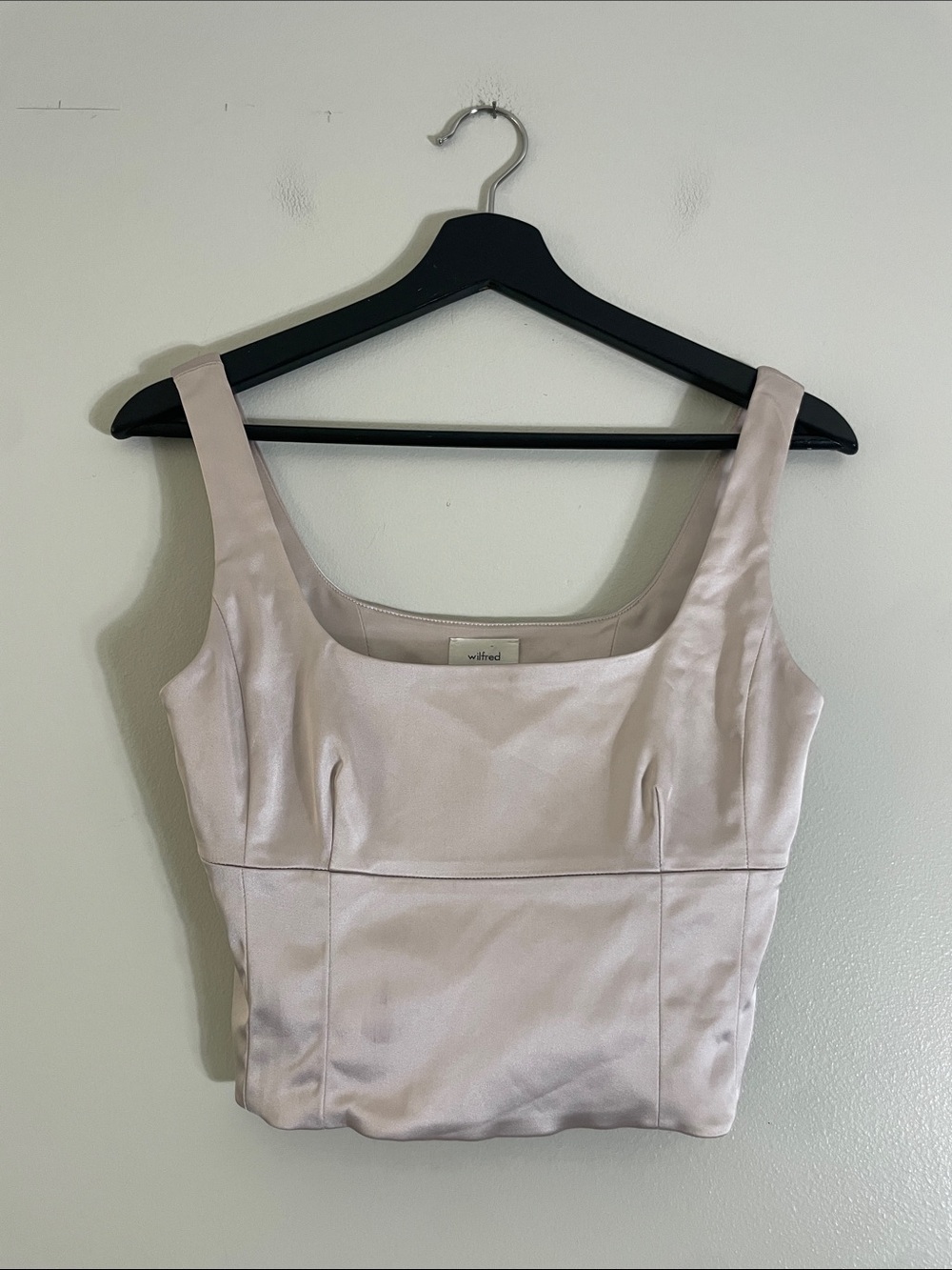 Wilfred Satin Square-Neck Crop Top in Pale Pink